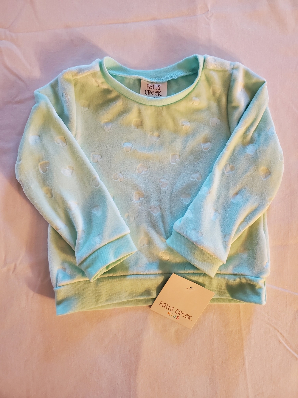 Falls Creek Kids Light Green Heart Plush Sweatshirt